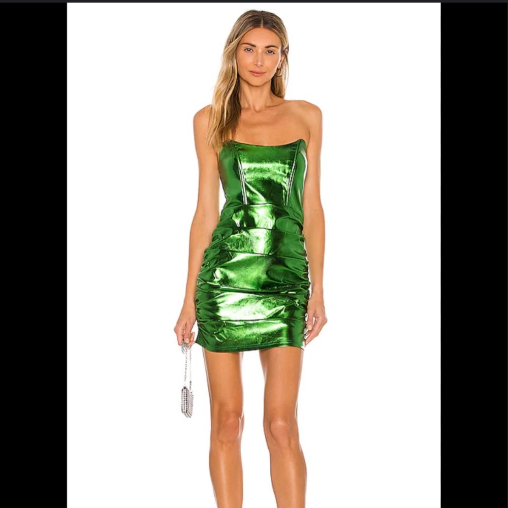 NWT Revolve Superdown Nellie Metallic Green Faux Leather Dress XXS $78